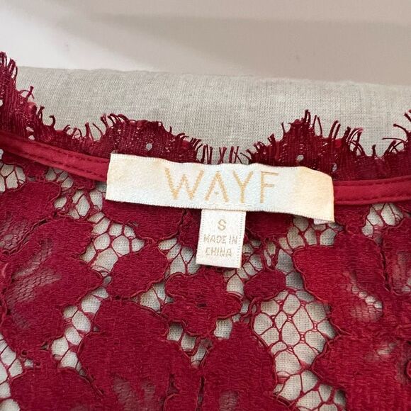 WAYF Say It Out Loud Burgundy Lace Long Sleeve V-Neck Mini Dress Size Small - Picture 9 of 12